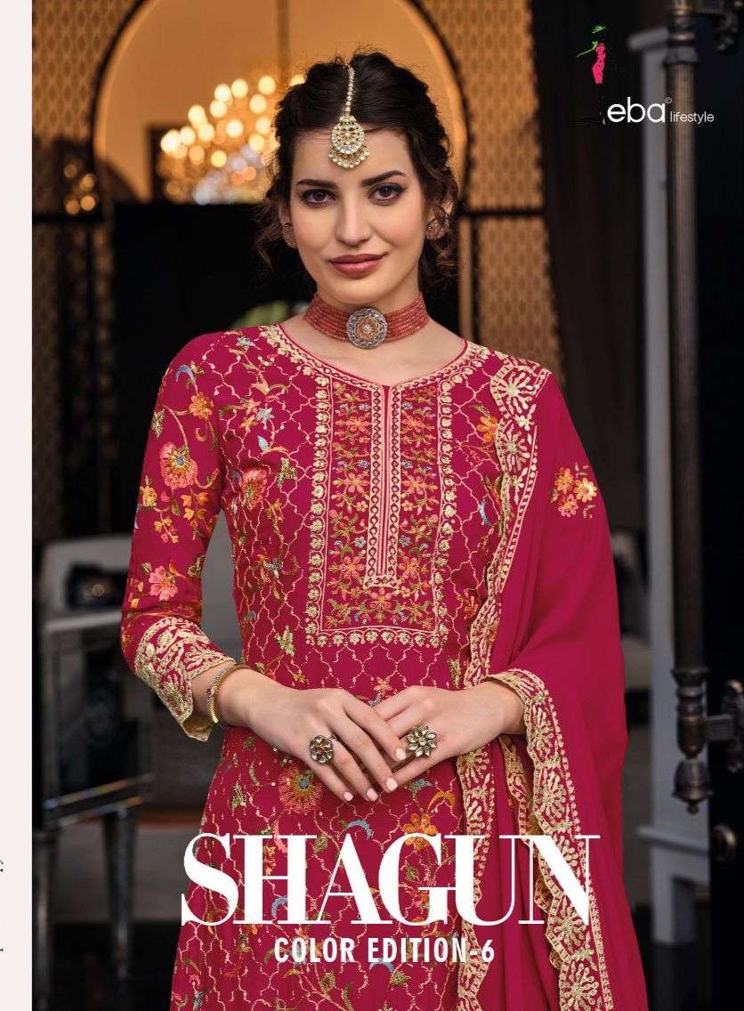 SHAGUN COLOR EDITION VOL 6 PREMIUM SILK EMBOIDERY WORK HEAVY KURTI WITH SHARARA AND DUPATTA BY IBA LIFESTYLE BRAND POSTER